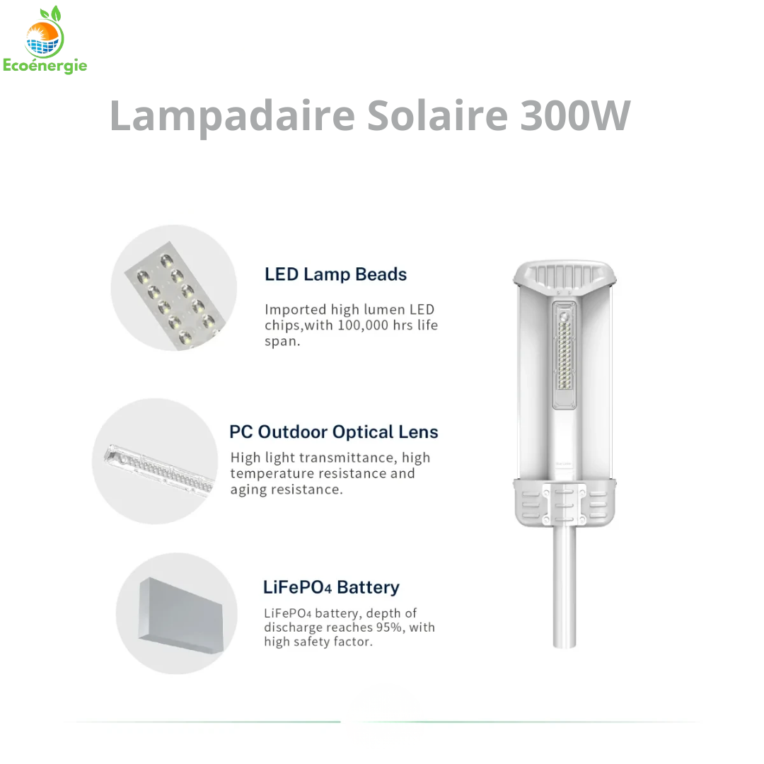 Éclairez votre extérieur toute la nuit sans électricité - Lampadaire Solaire 300 W BleuCarbon©