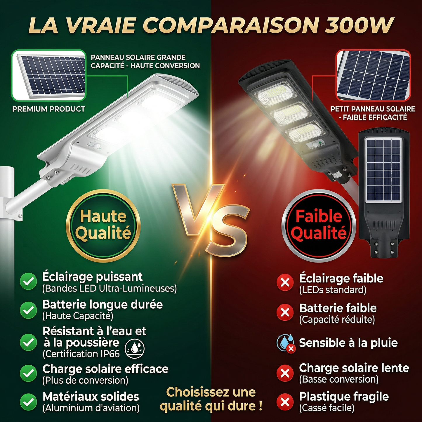 Éclairez votre extérieur toute la nuit sans électricité - Lampadaire Solaire 300 W BleuCarbon©
