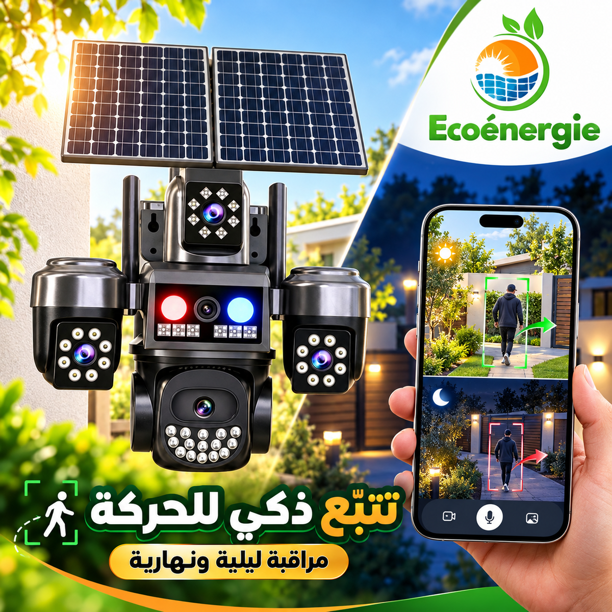 كاميرا مراقبة بالطاقة الشمسية بخمس عدسات تعمل فقط ب 4جي