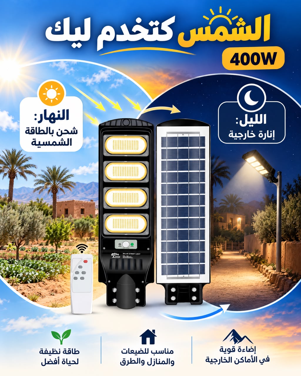 Lampadaire solaire extérieur 400W بروجيكتور الطاقة الشمسية