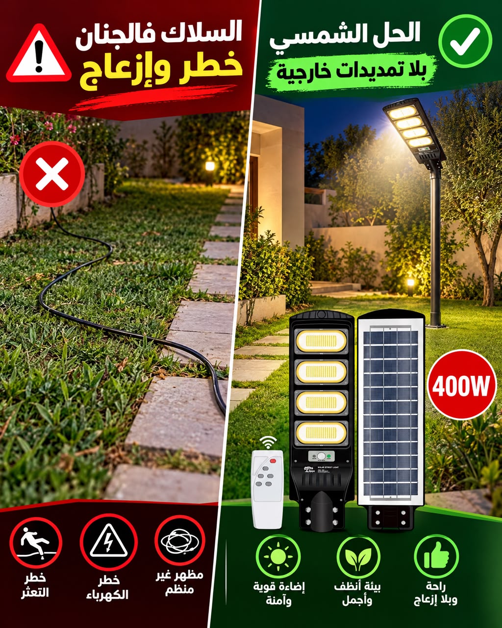 Lampadaire solaire extérieur 400W بروجيكتور الطاقة الشمسية
